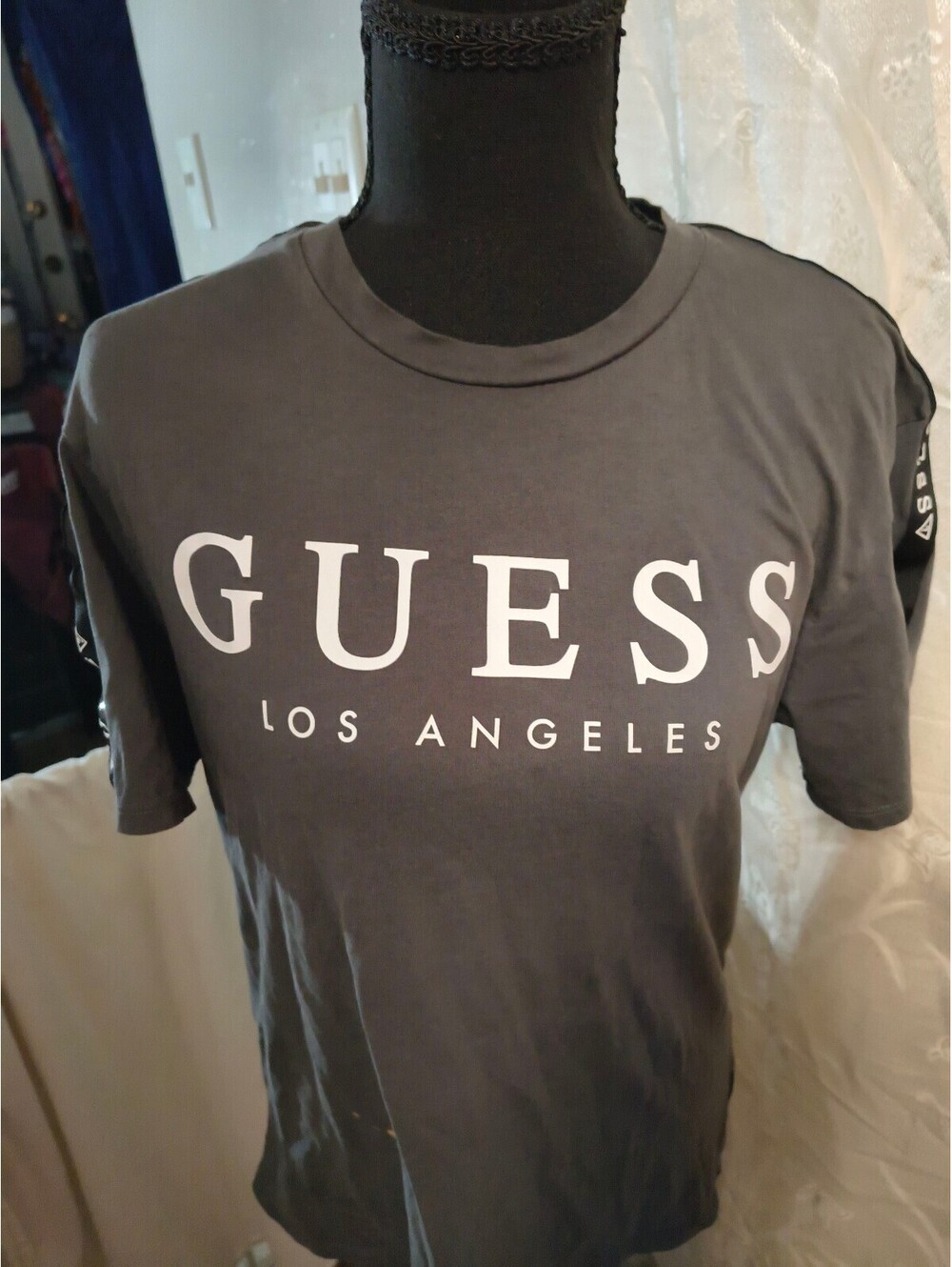 Guess Los Angeles Black T-Shirt with Logo Tape on Sleeves - Picture 2 of 14